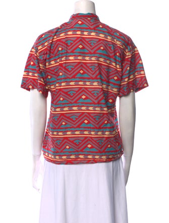 Cacharel Printed Mock Neck Button-Up Top