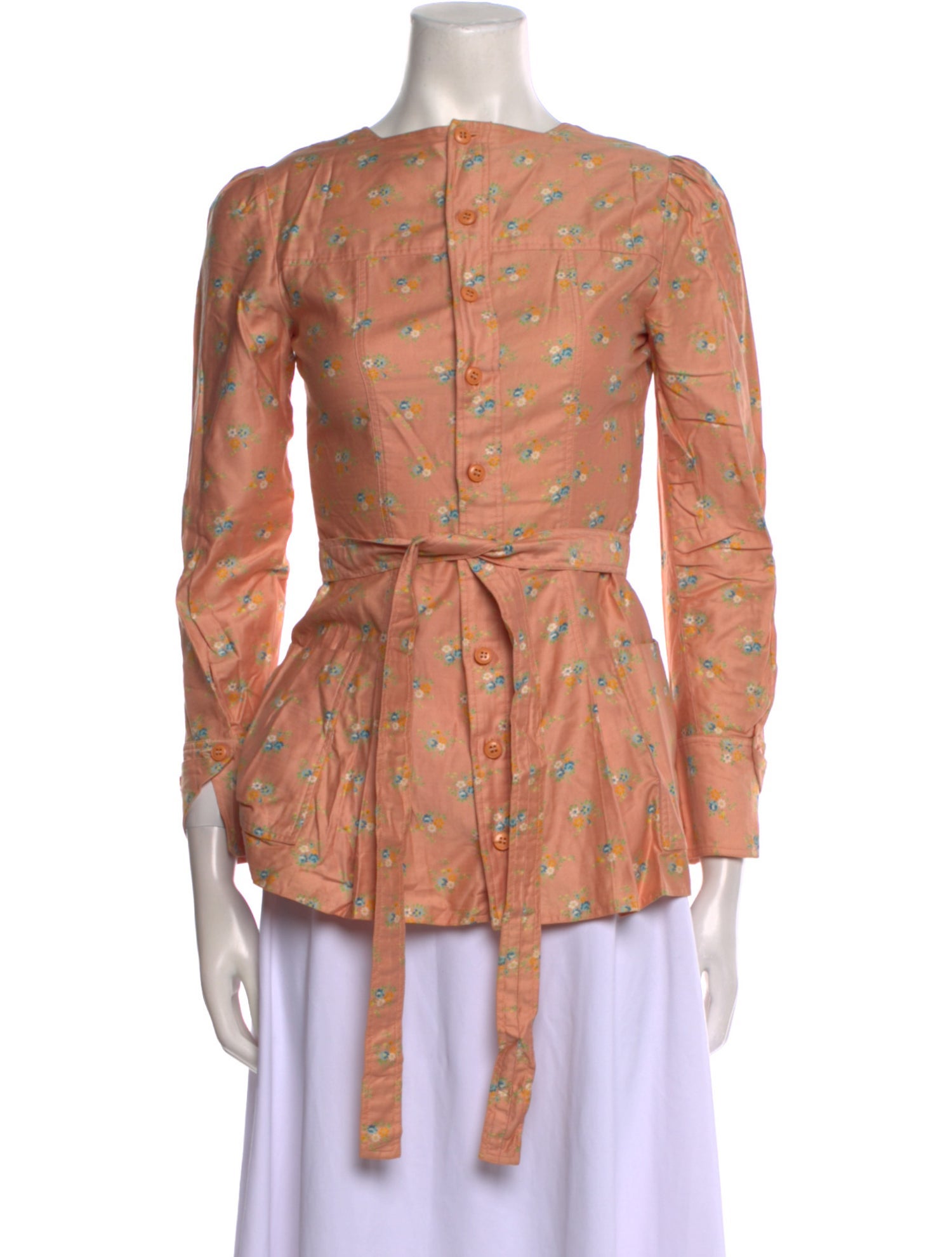 Cacharel Printed Bateau Neckline Button-Up Top