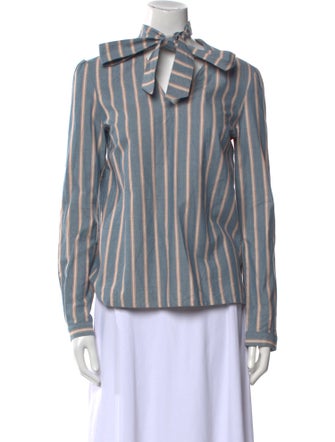 Cacharel Striped Mock Neck Button-Up Top