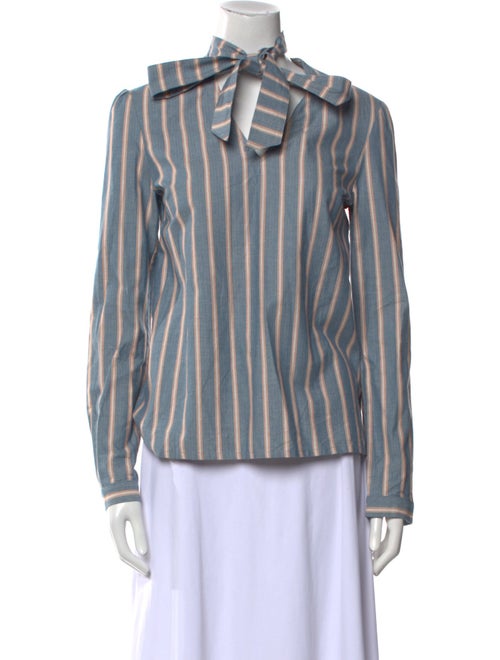 Cacharel Striped Mock Neck Button-Up Top