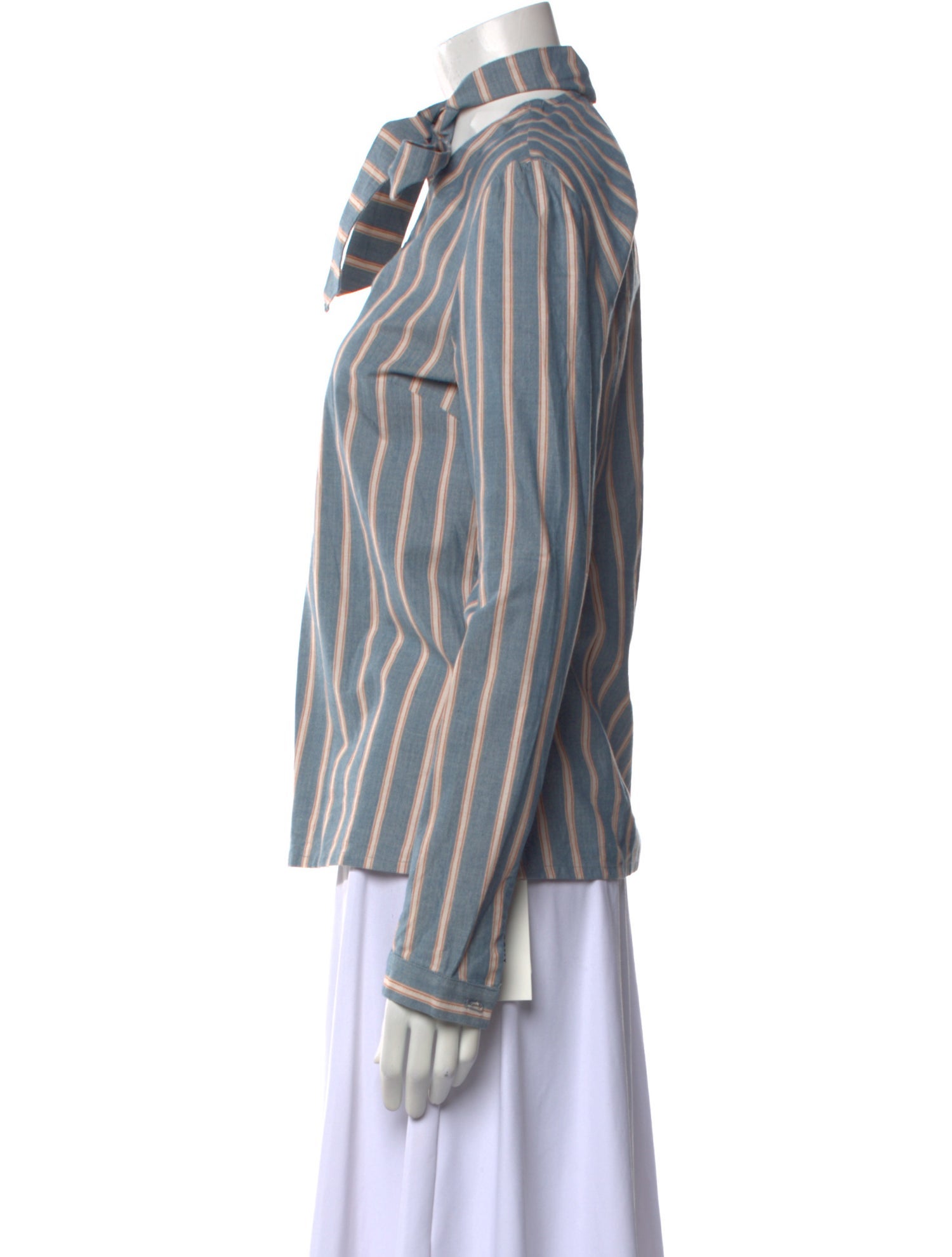 Cacharel Striped Mock Neck Button-Up Top