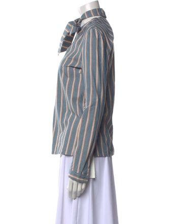 Cacharel Striped Mock Neck Button-Up Top