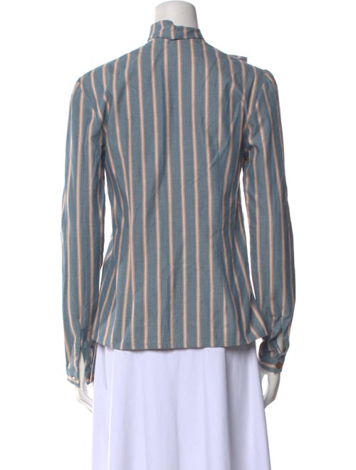 Cacharel Striped Mock Neck Button-Up Top