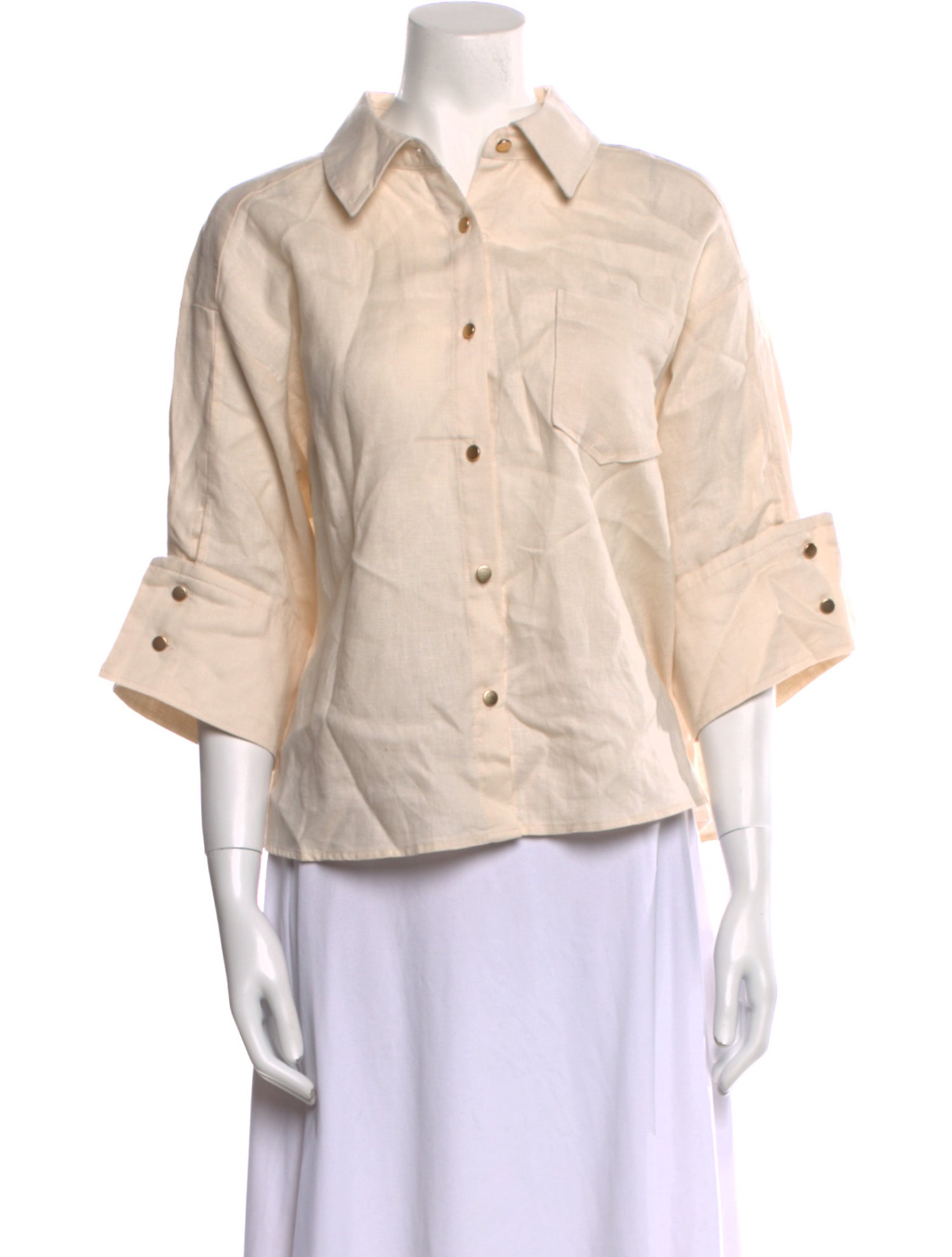 Cacharel Linen Three-Quarter Sleeve Button-Up Top