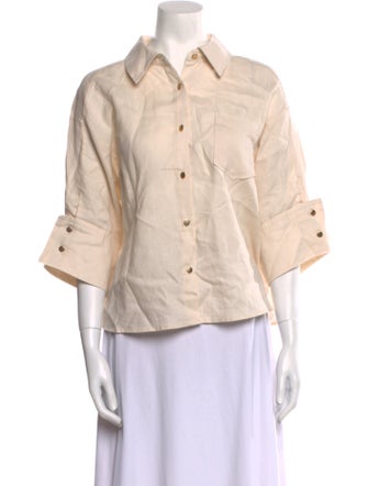 Cacharel Linen Three-Quarter Sleeve Button-Up Top