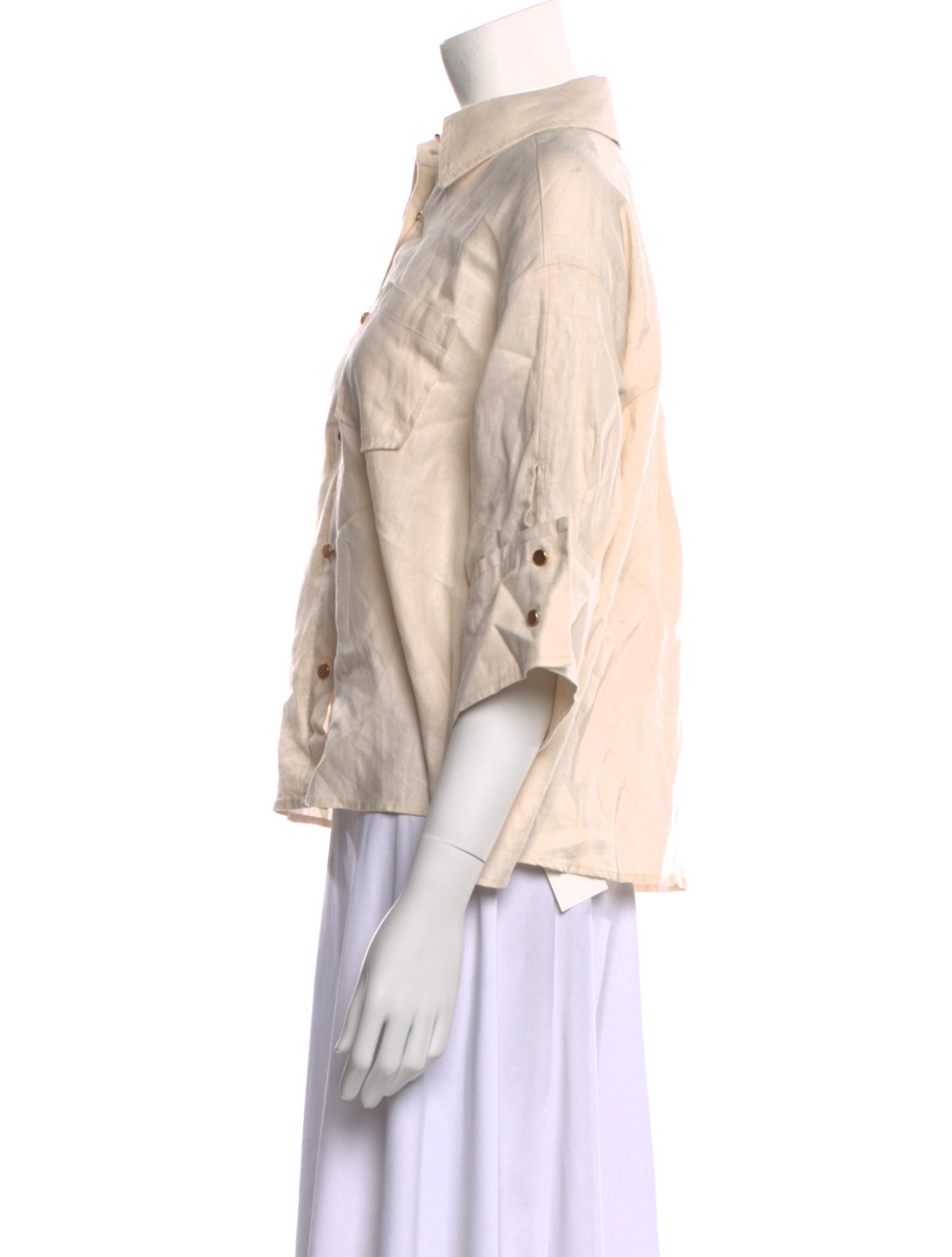 Cacharel Linen Three-Quarter Sleeve Button-Up Top