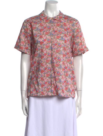 Cacharel Floral Print Mock Neck Button-Up Top