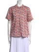 Cacharel Floral Print Mock Neck Button-Up Top