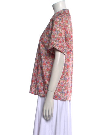 Cacharel Floral Print Mock Neck Button-Up Top