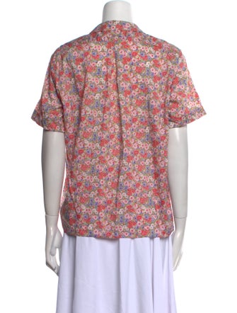Cacharel Floral Print Mock Neck Button-Up Top