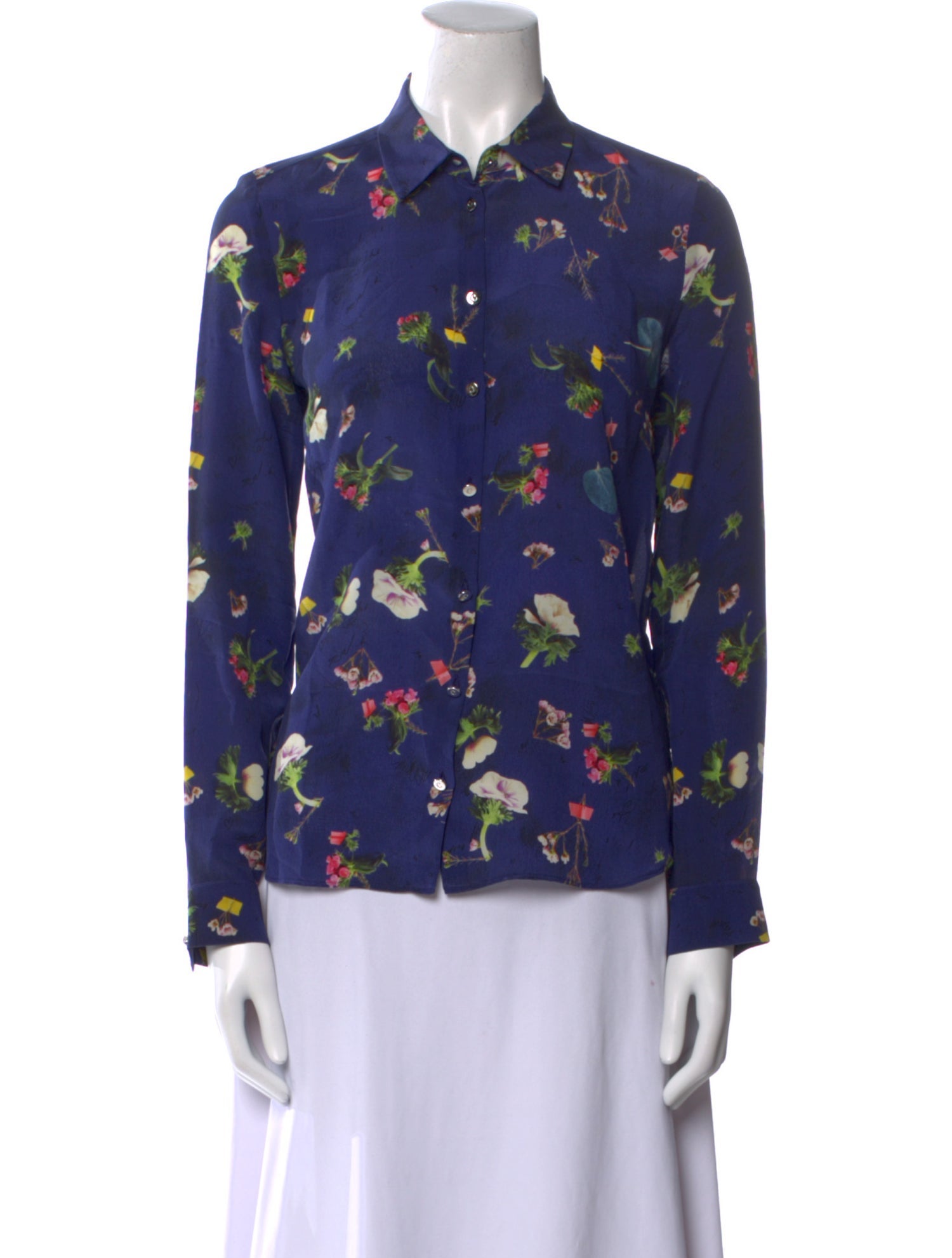 Cacharel Silk Floral Print Button-Up Top