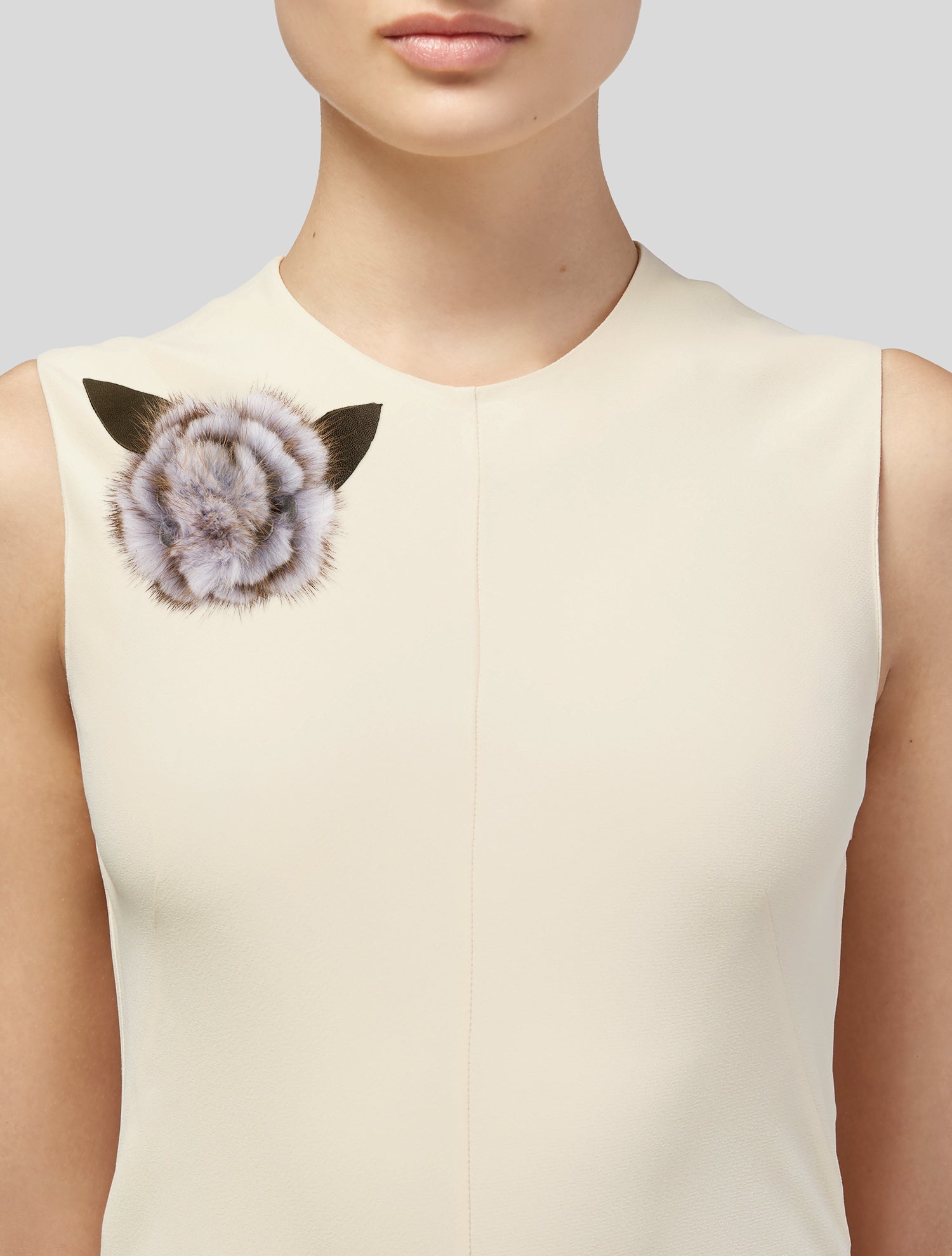 Cacharel Mink & Leather Flower Brooch