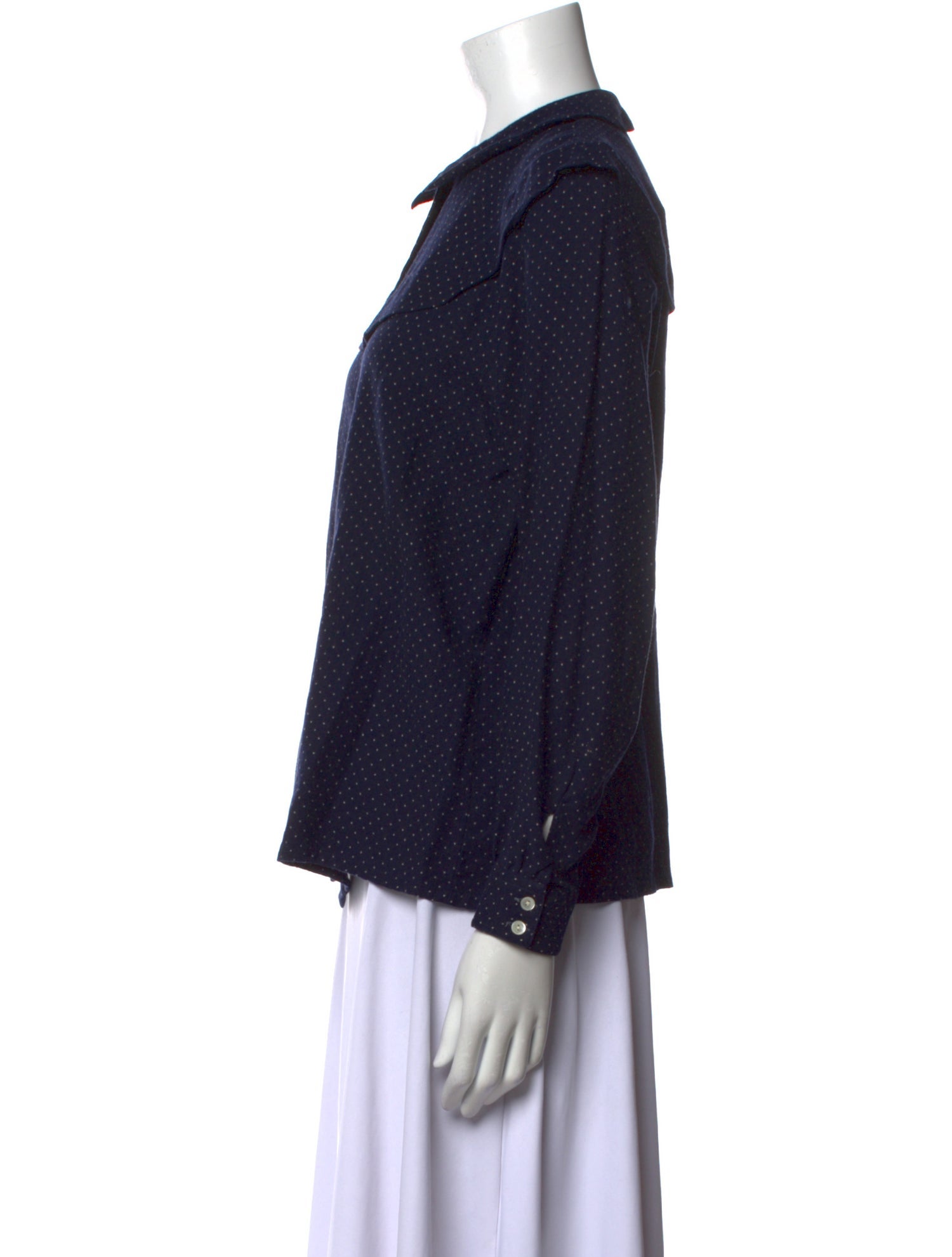 Cacharel Polka Dot Print Mock Neck Button-Up Top