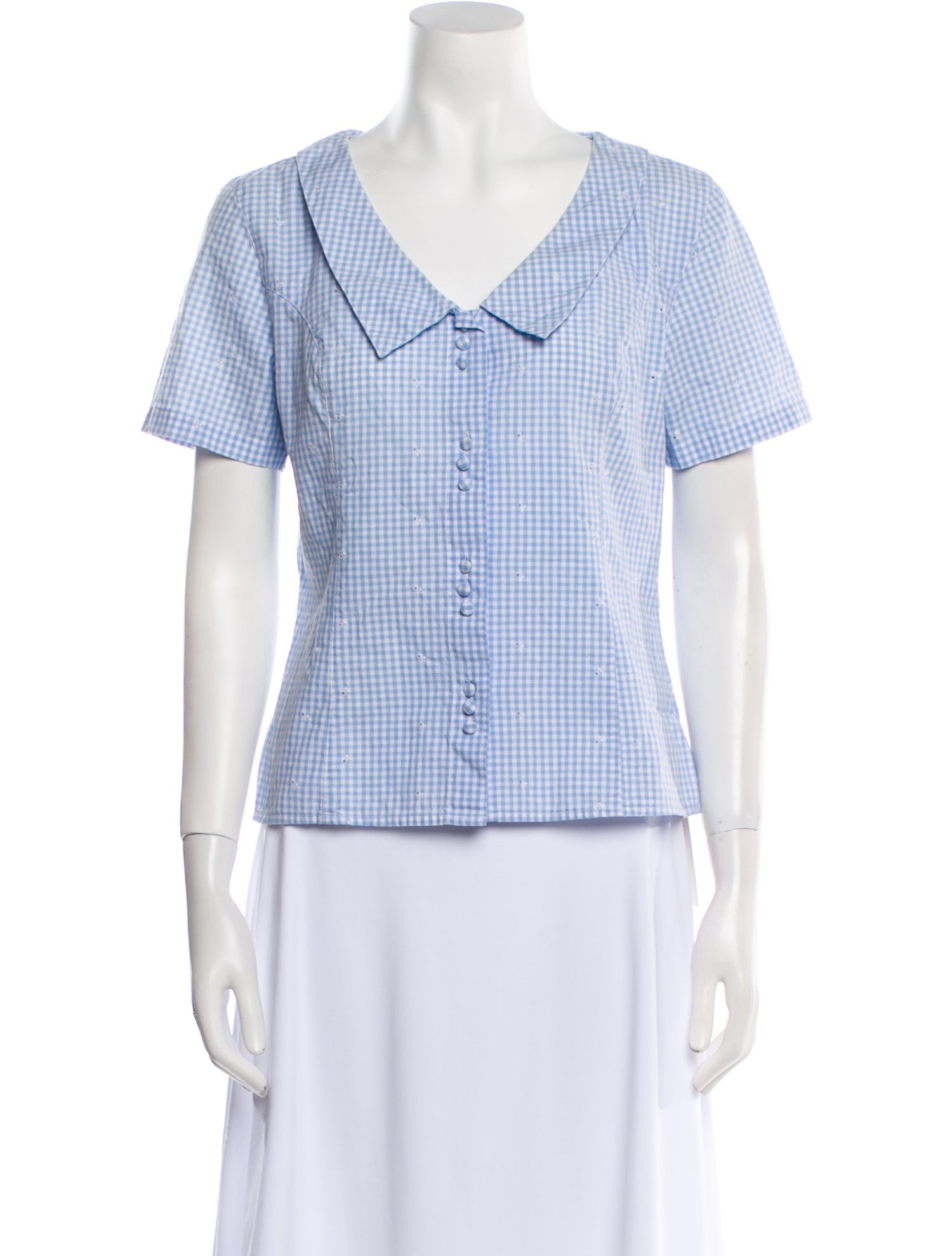 Cacharel Chambray V-Neck Button-Up Top
