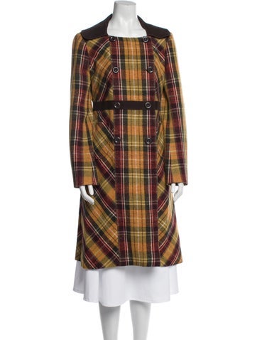 Cacharel Coats Silk Plaid Print Trench Coat S