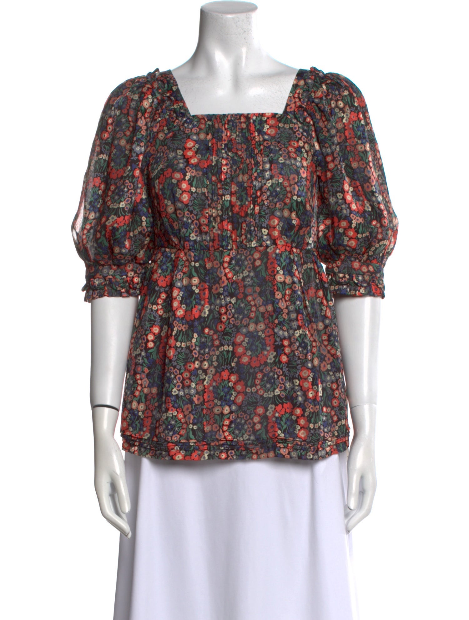 Cacharel Floral Print Square Neckline Blouse