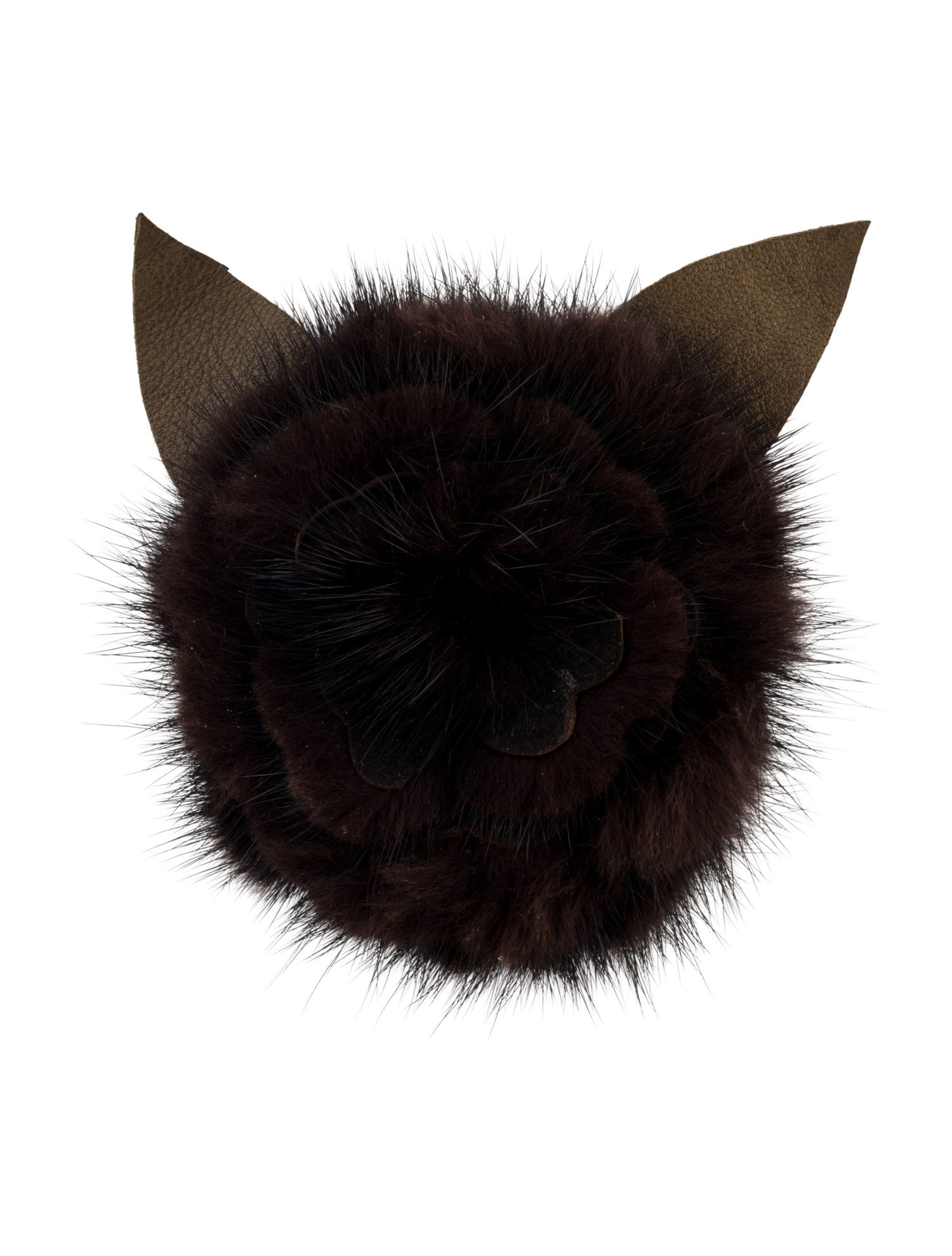 Cacharel Leather & Fur Flower Brooch