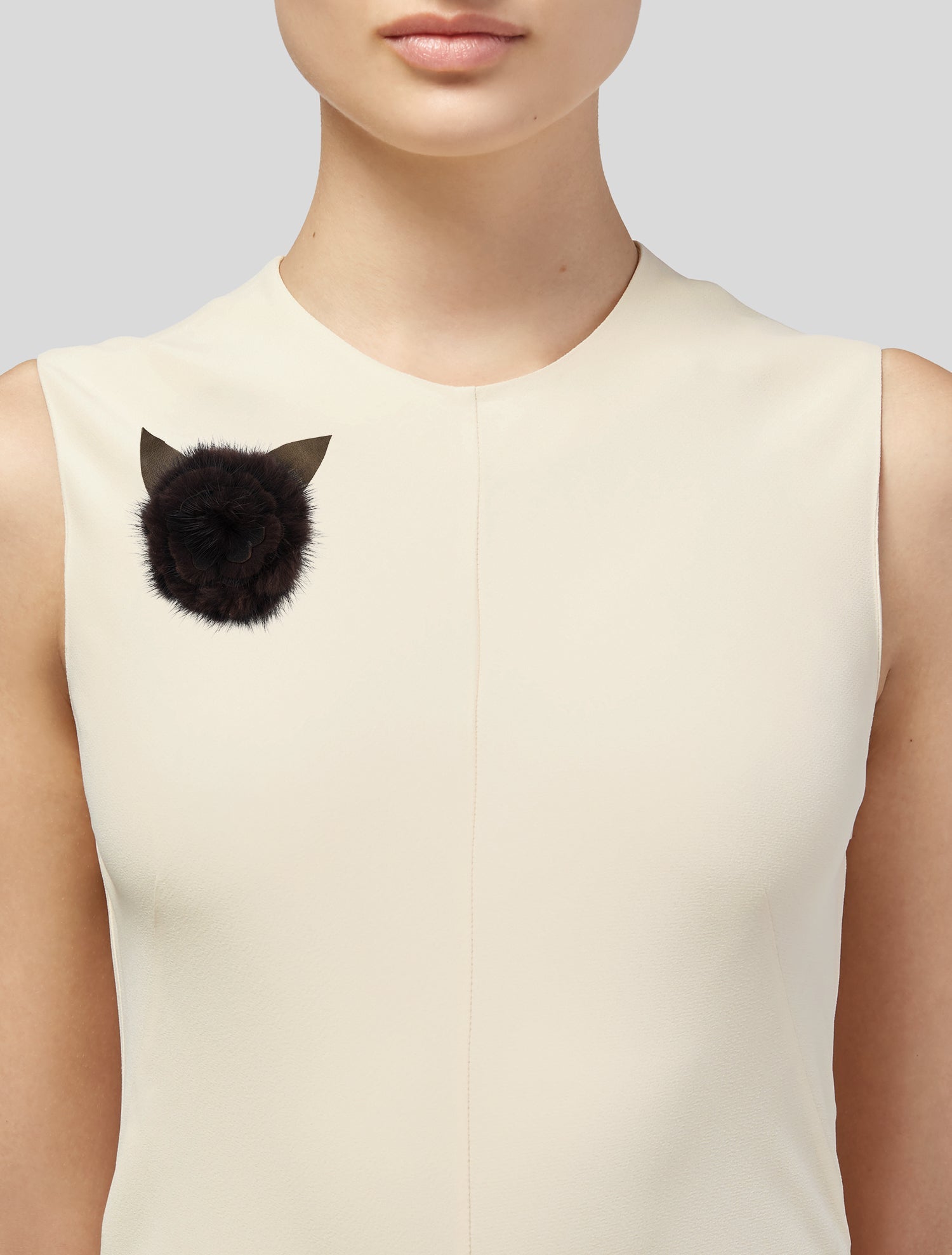 Cacharel Leather & Fur Flower Brooch