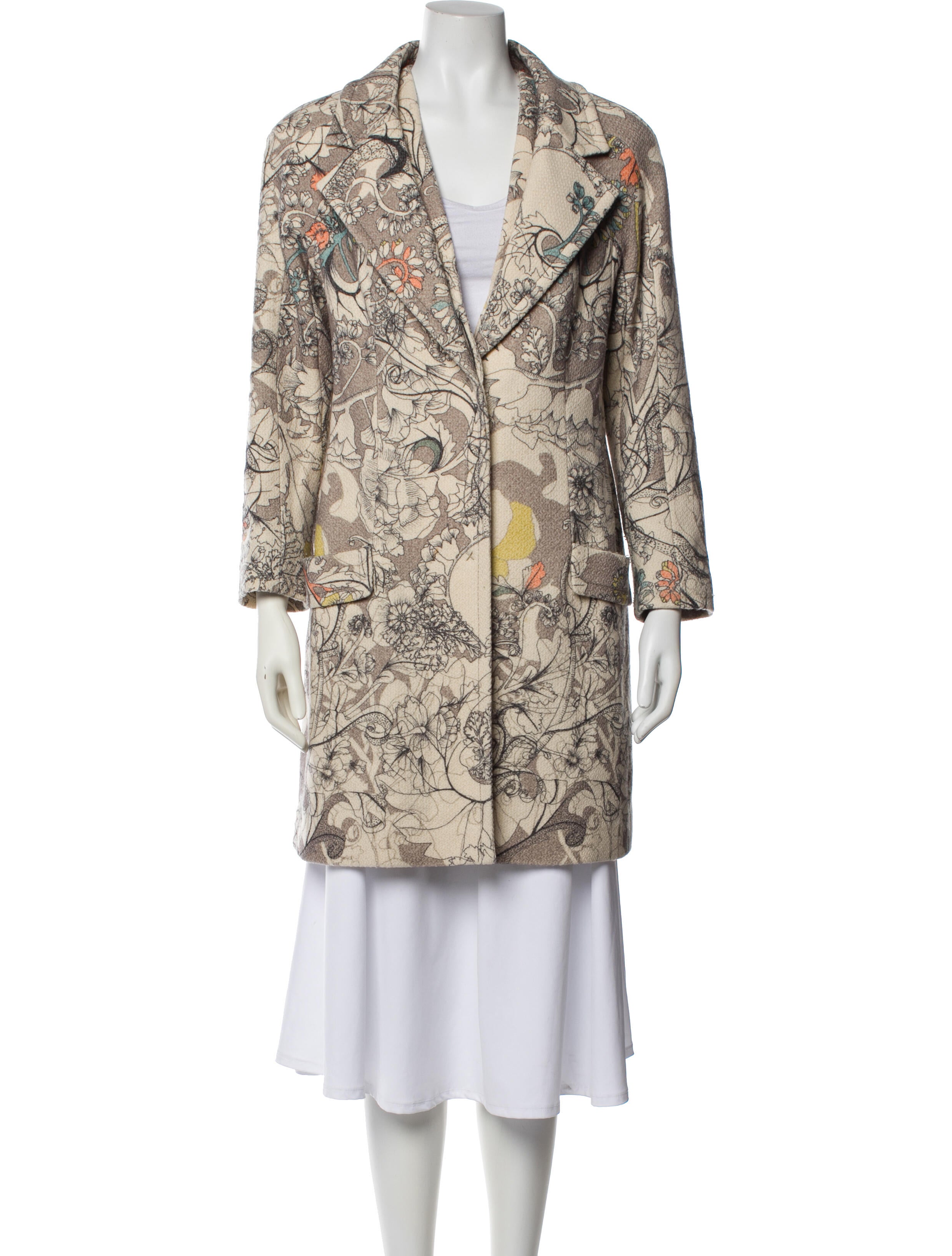 Cacharel Virgin Wool Floral Print Coat