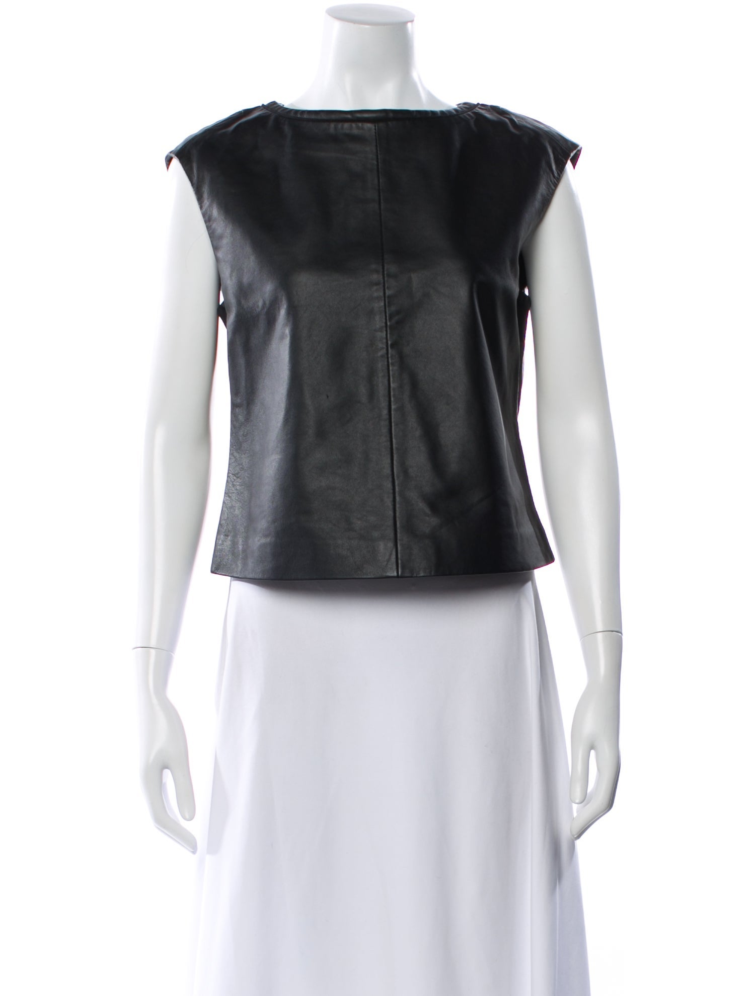 Cacharel Leather Bateau Neckline Top