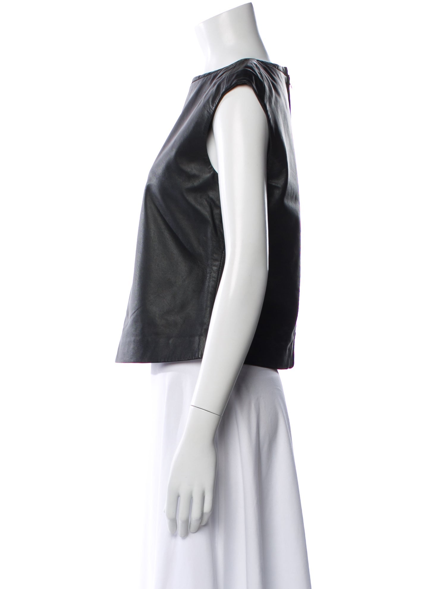 Cacharel Leather Bateau Neckline Top