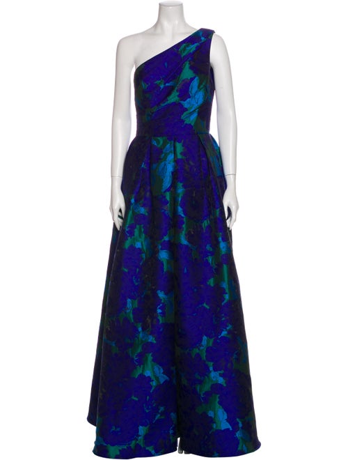 Carmen Marc Valvo Floral Print Long Dress Blue