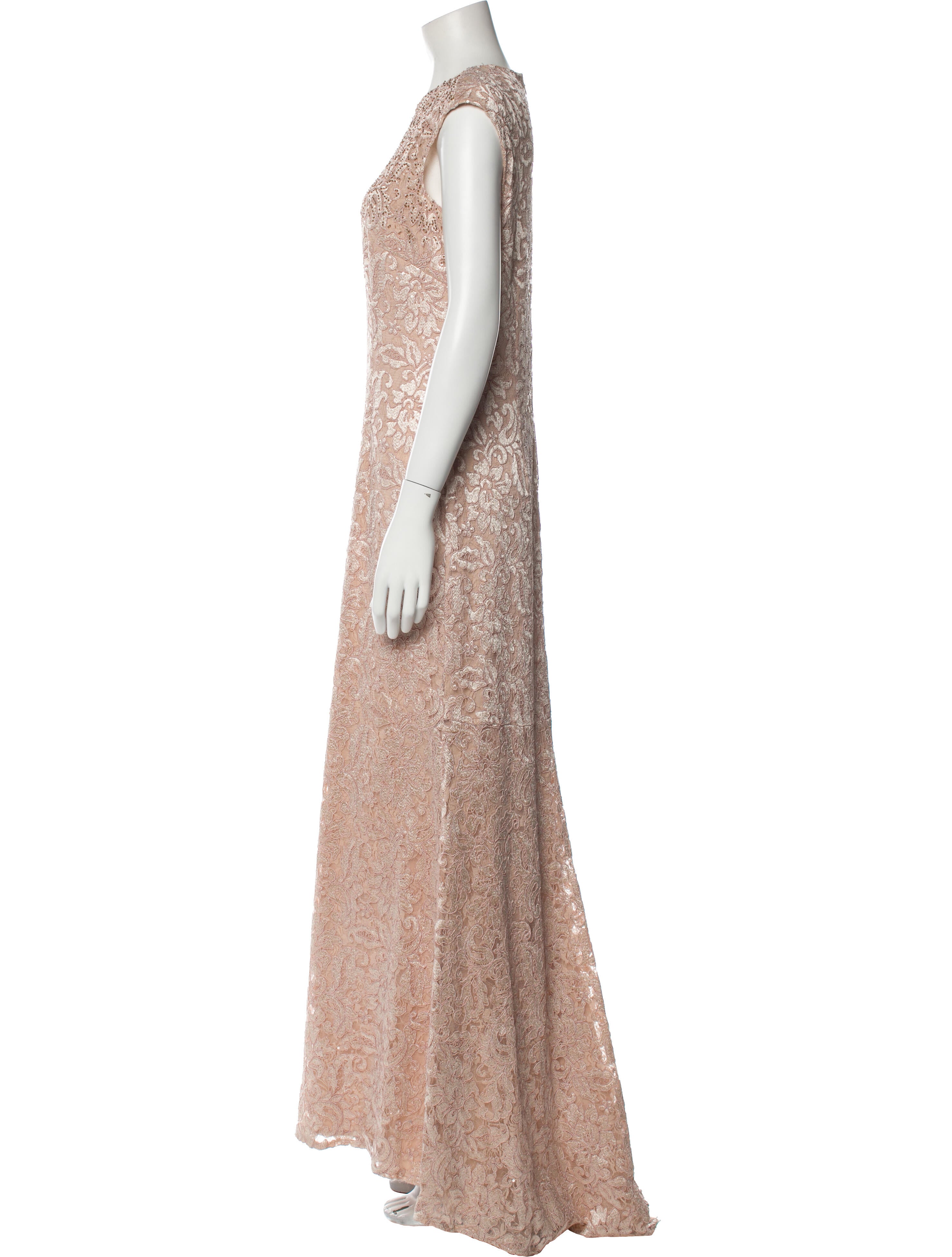 Carmen Marc Valvo Crew Neck Long Dress