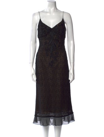 Carmen Marc Valvo V-Neck Midi Length Dress