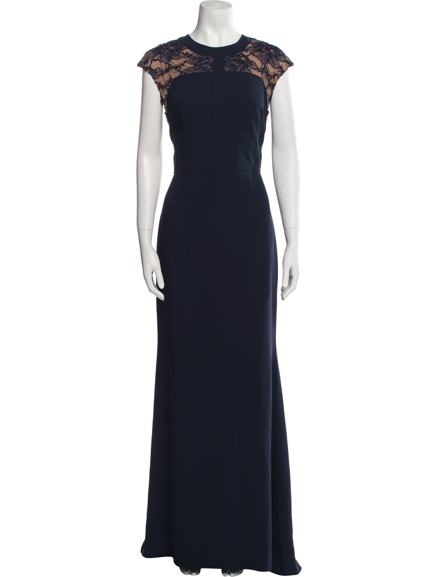 Carmen Marc Valvo Crew Neck Long Dress