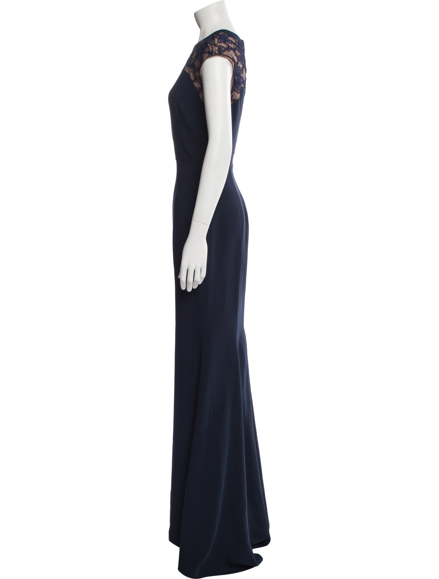 Carmen Marc Valvo Crew Neck Long Dress