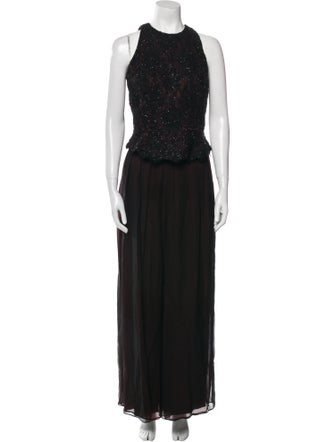 Carmen Marc Valvo Printed Mesh Accents Pant Set