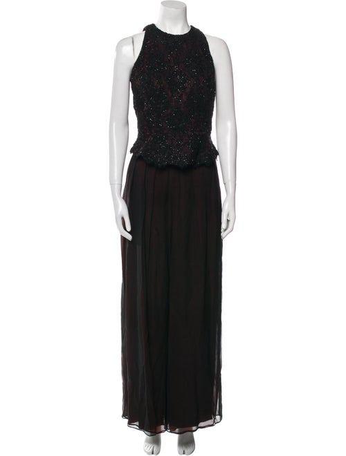 Carmen Marc Valvo Printed Mesh Accents Pant Set