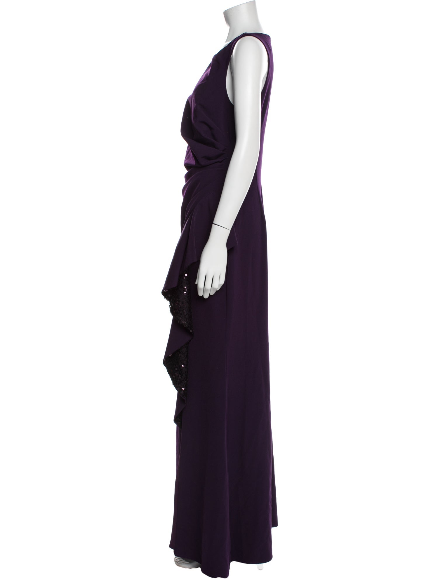 Carmen Marc Valvo Crew Neck Long Dress