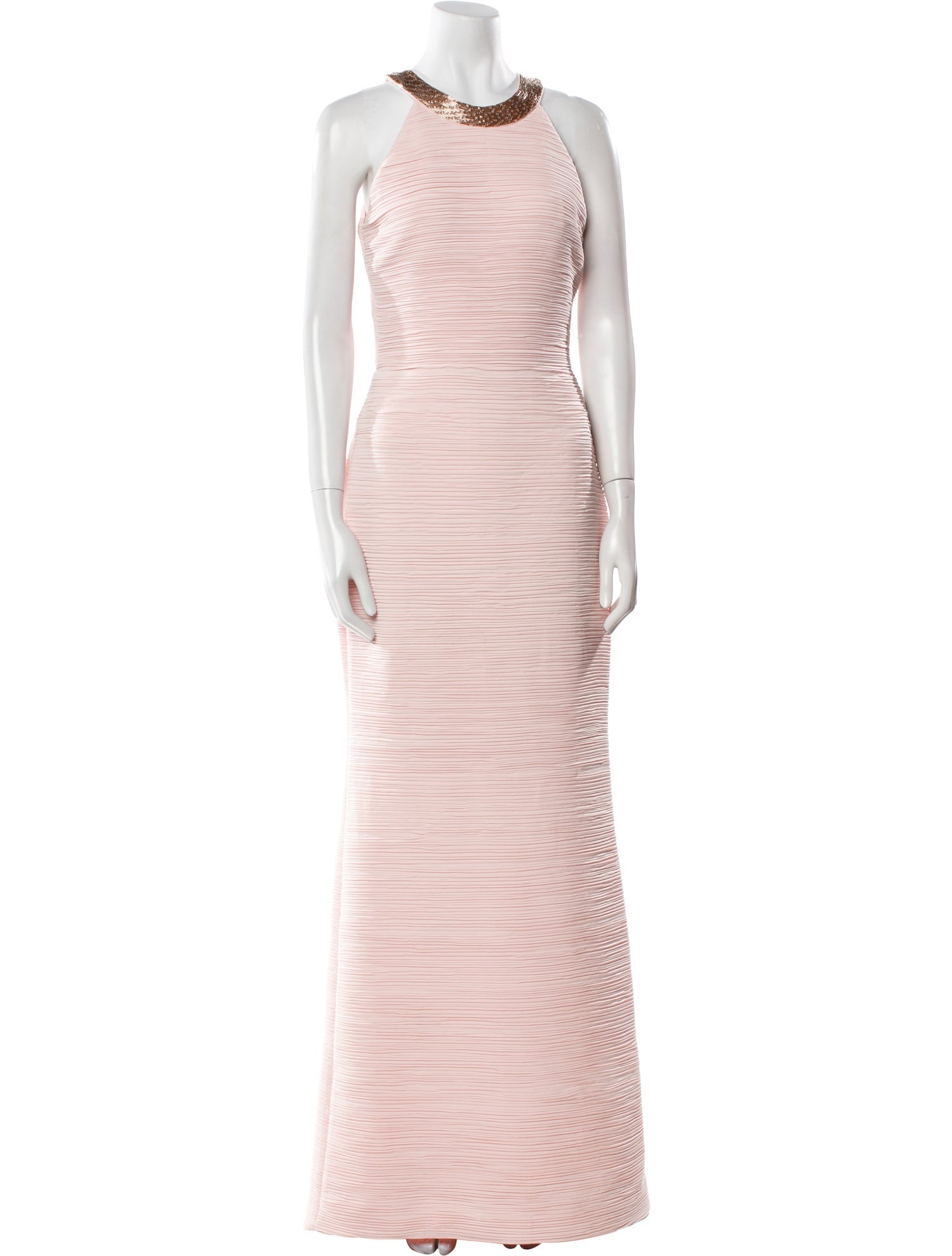 Carmen Marc Valvo Crew Neck Long Dress