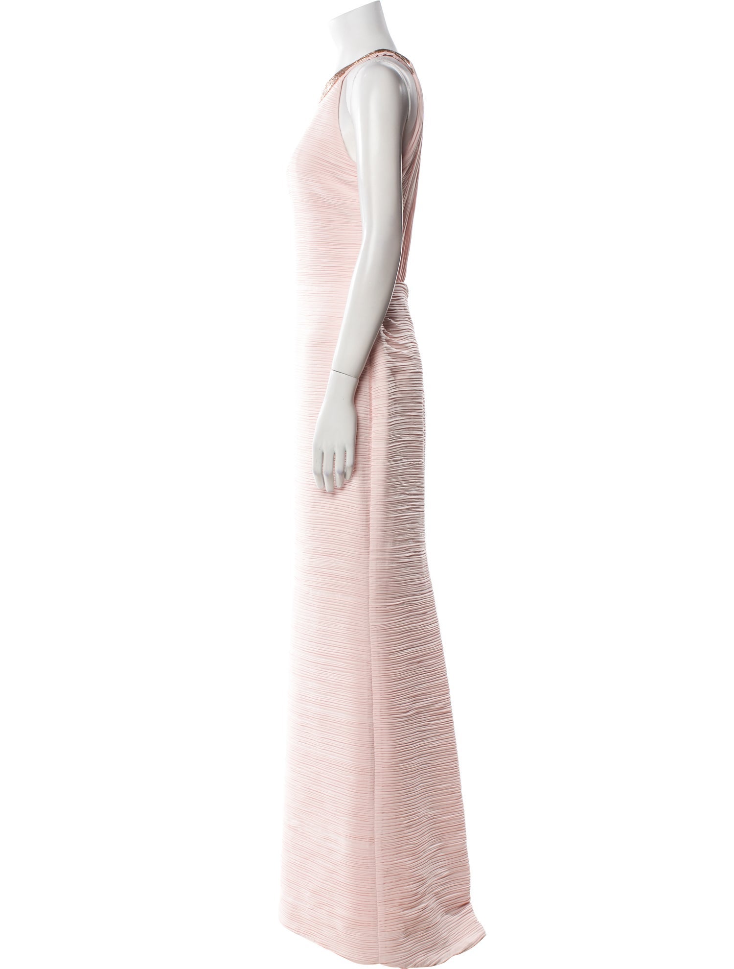 Carmen Marc Valvo Crew Neck Long Dress