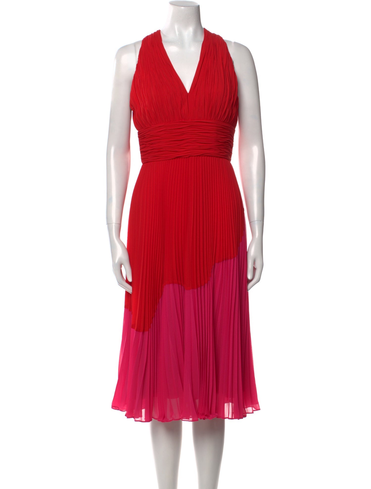 Carmen Marc Valvo V-Neck Midi Length Dress