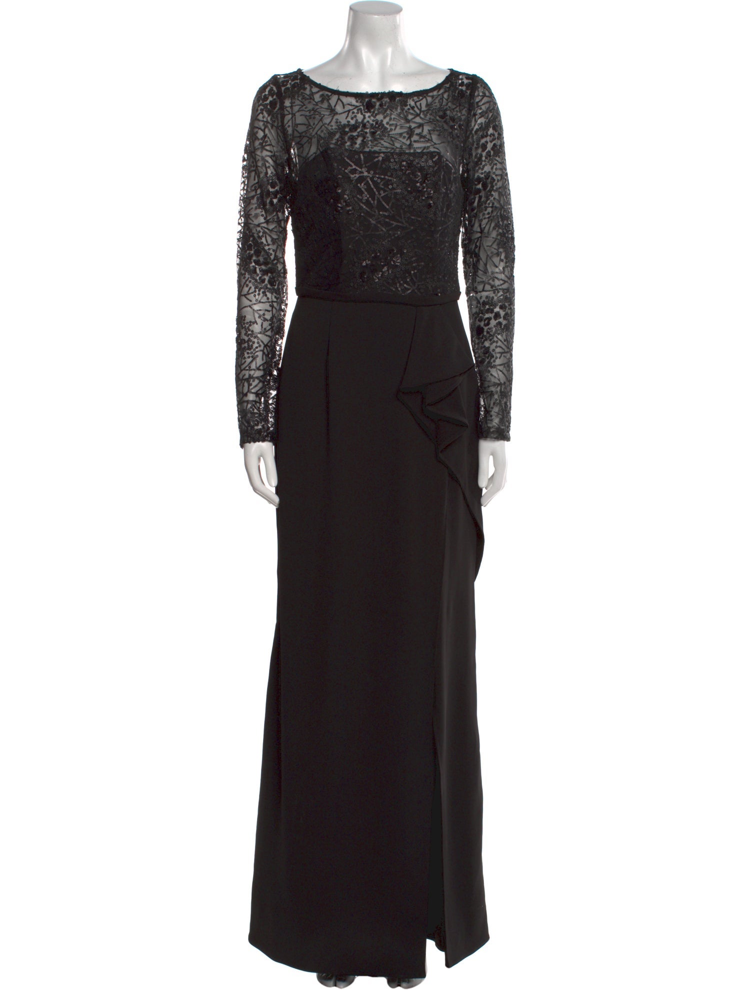 Carmen Marc Valvo Bateau Neckline Long Dress