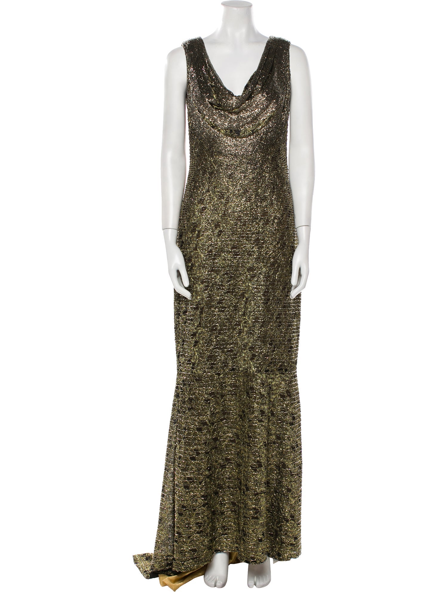 Carmen Marc Valvo Cowl Neck Long Dress