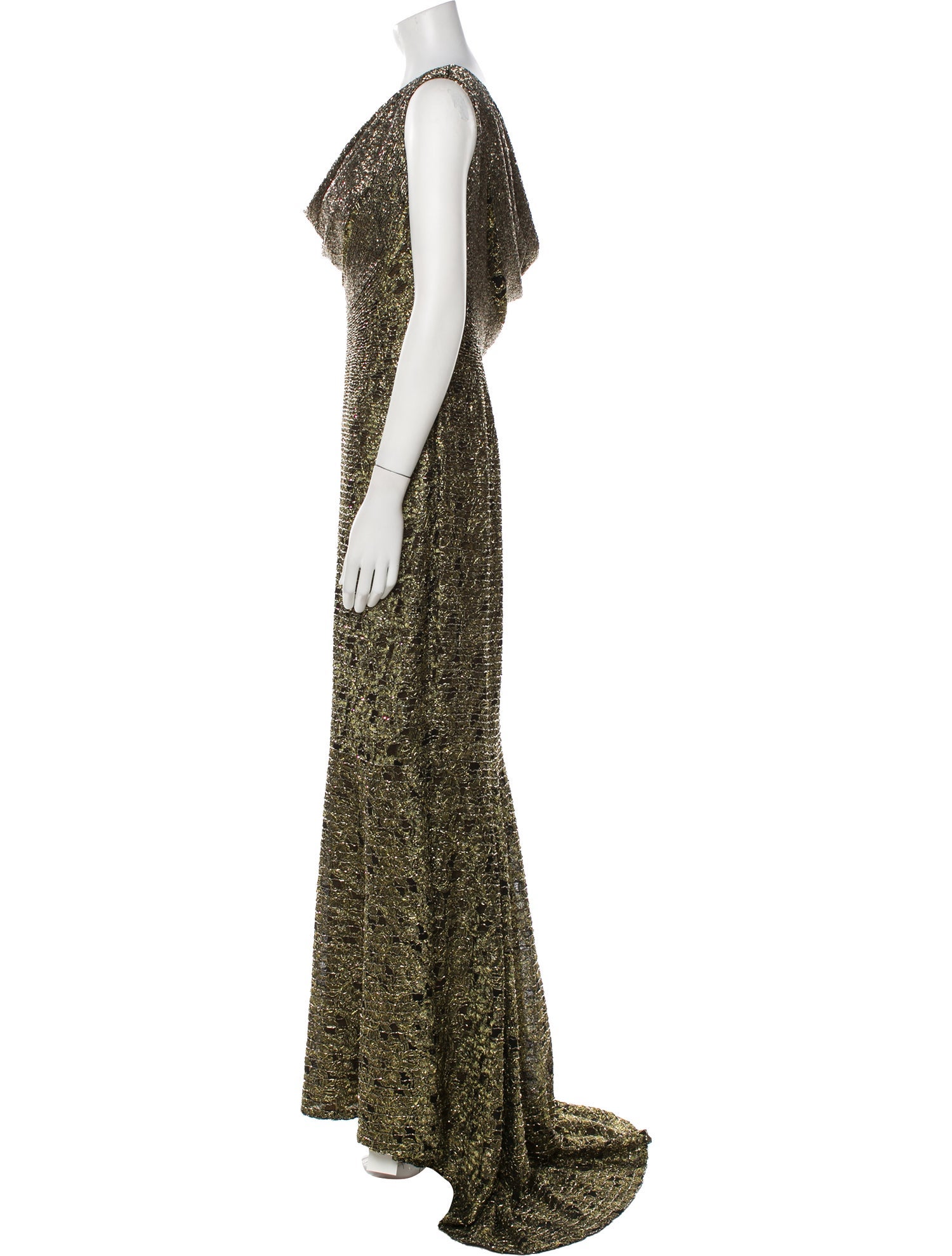 Carmen Marc Valvo Cowl Neck Long Dress