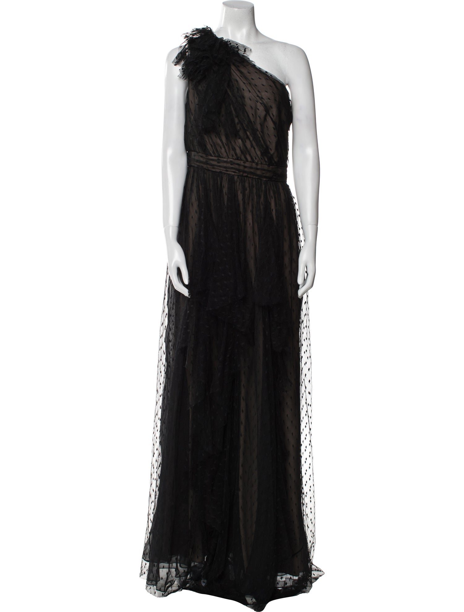 Carmen Marc Valvo One-Shoulder Long Dress