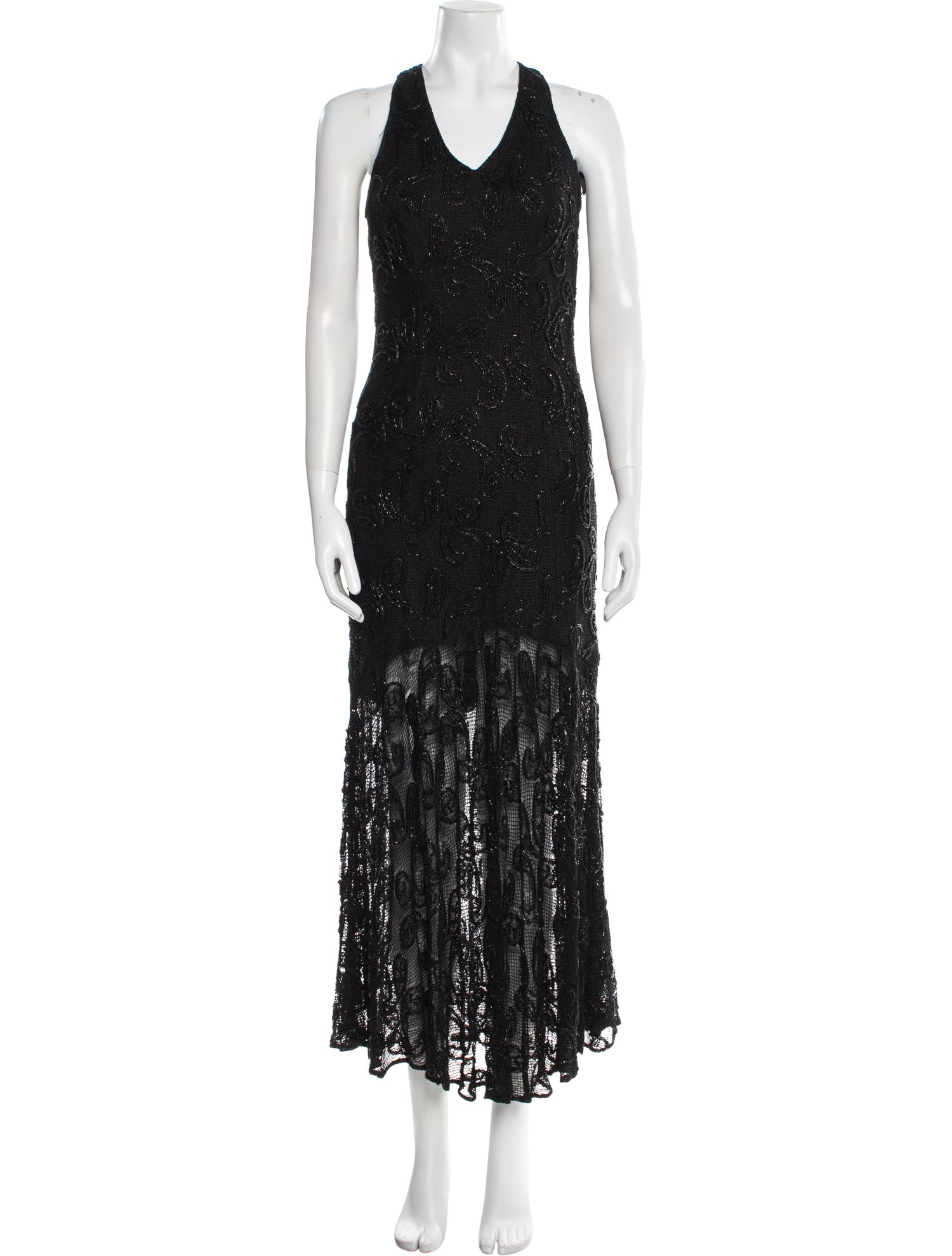 Carmen Marc Valvo V-Neck Long Dress