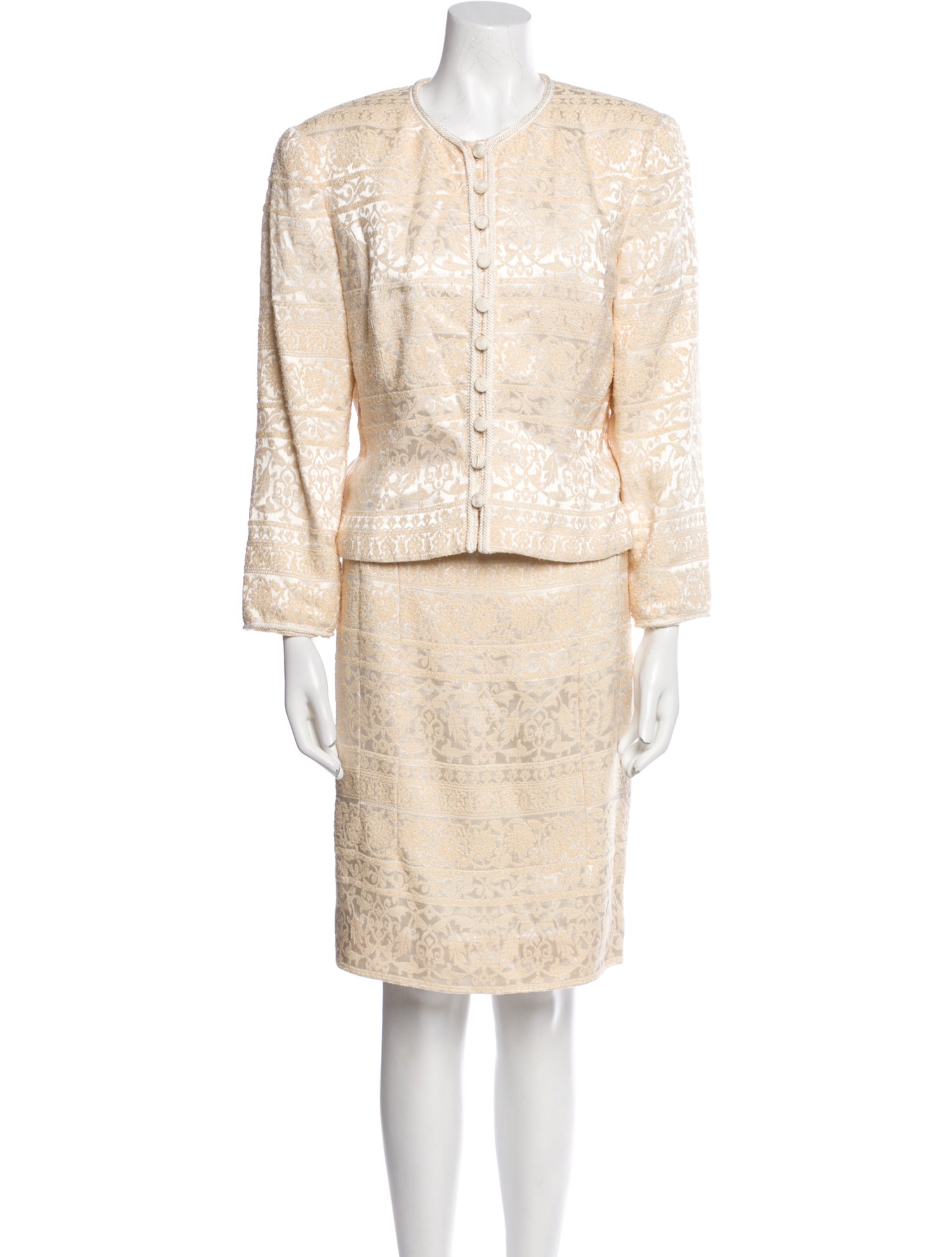 Carmen Marc Valvo Jacquard Printed Skirt Suit