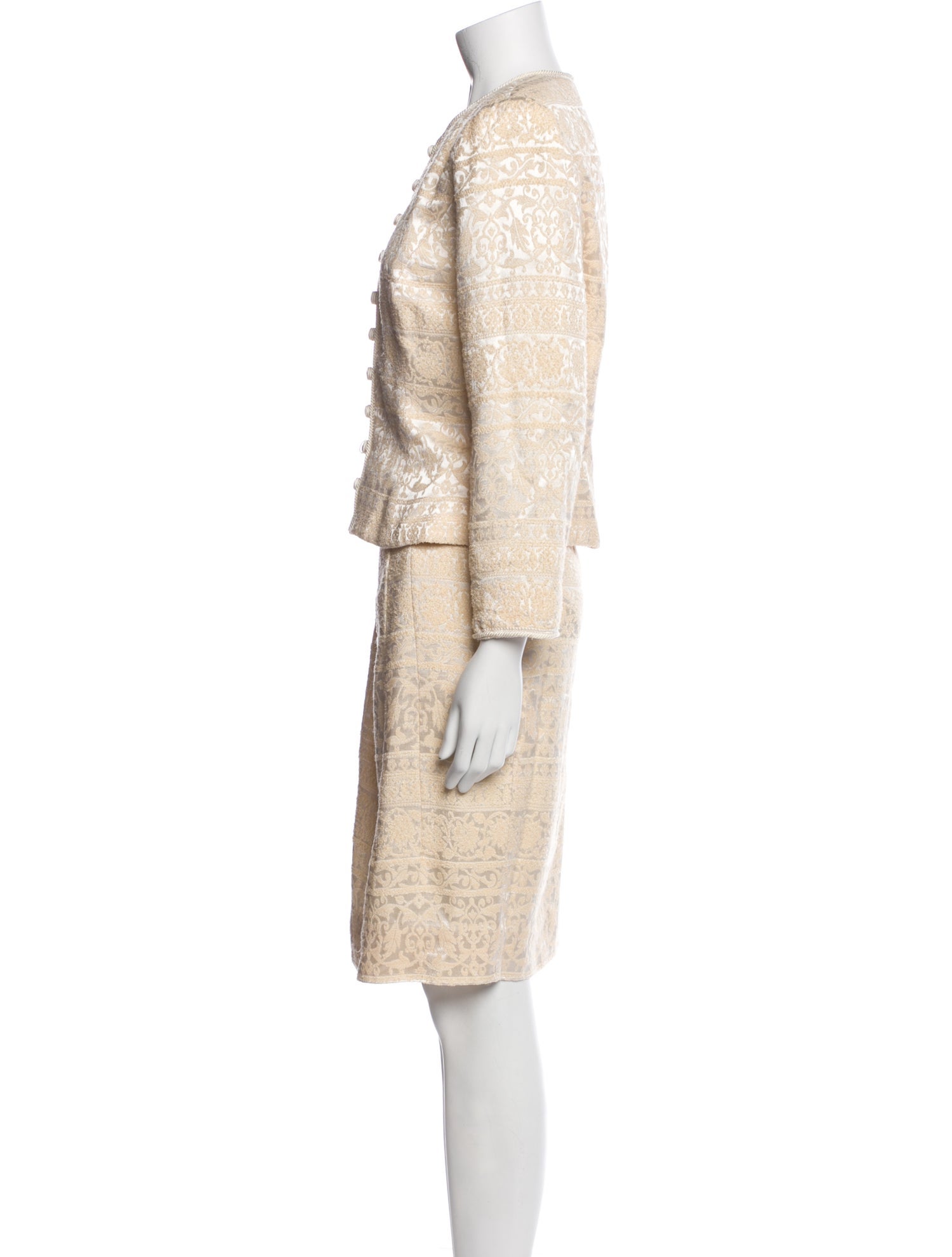 Carmen Marc Valvo Jacquard Printed Skirt Suit