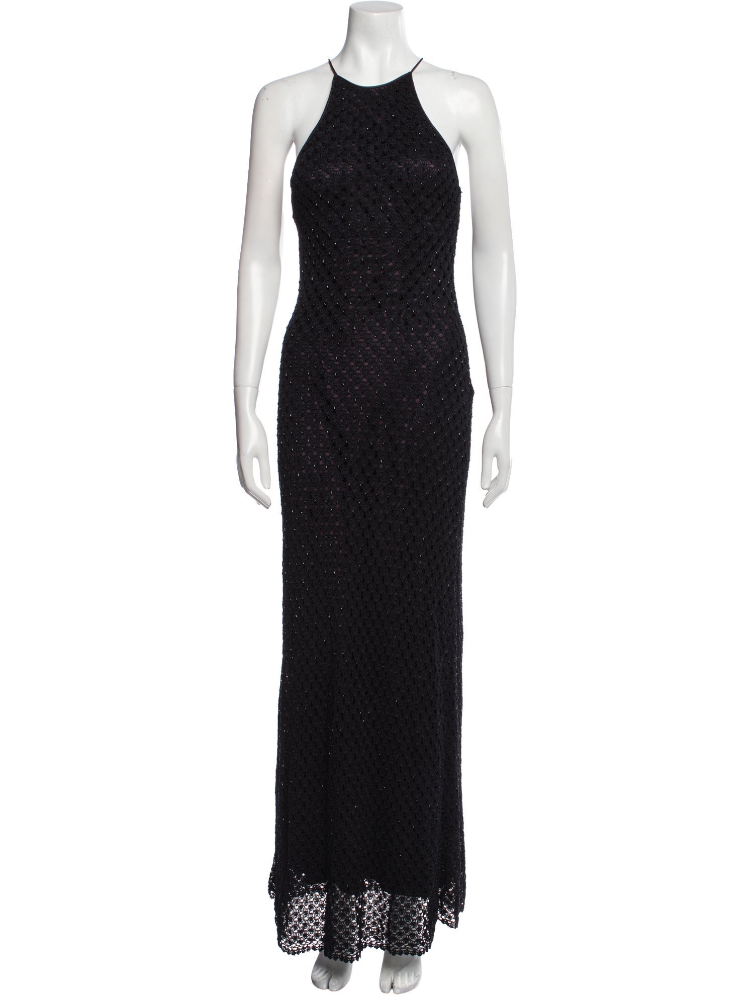 Carmen Marc Valvo Crew Neck Long Dress