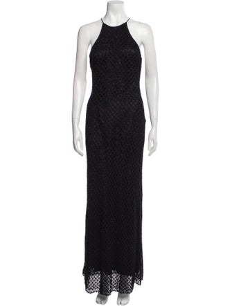Carmen Marc Valvo Crew Neck Long Dress