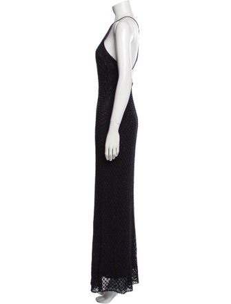 Carmen Marc Valvo Crew Neck Long Dress