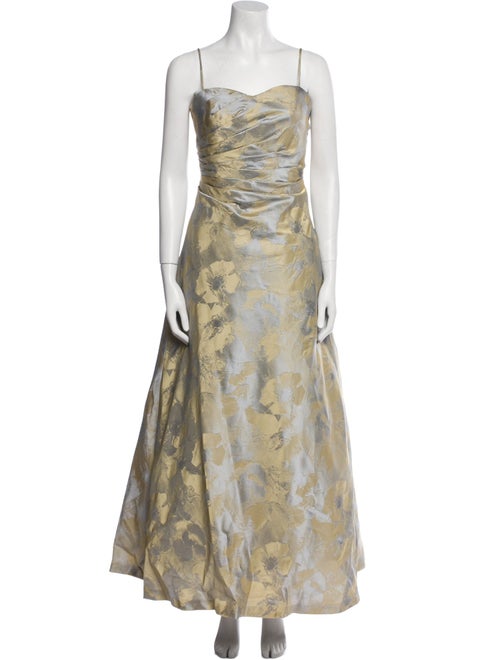 Carmen Marc Valvo Floral Print Long Dress