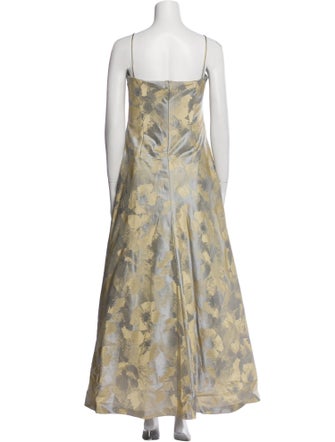 Carmen Marc Valvo Floral Print Long Dress