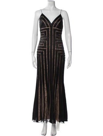 Carmen Marc Valvo V-Neck Long Dress