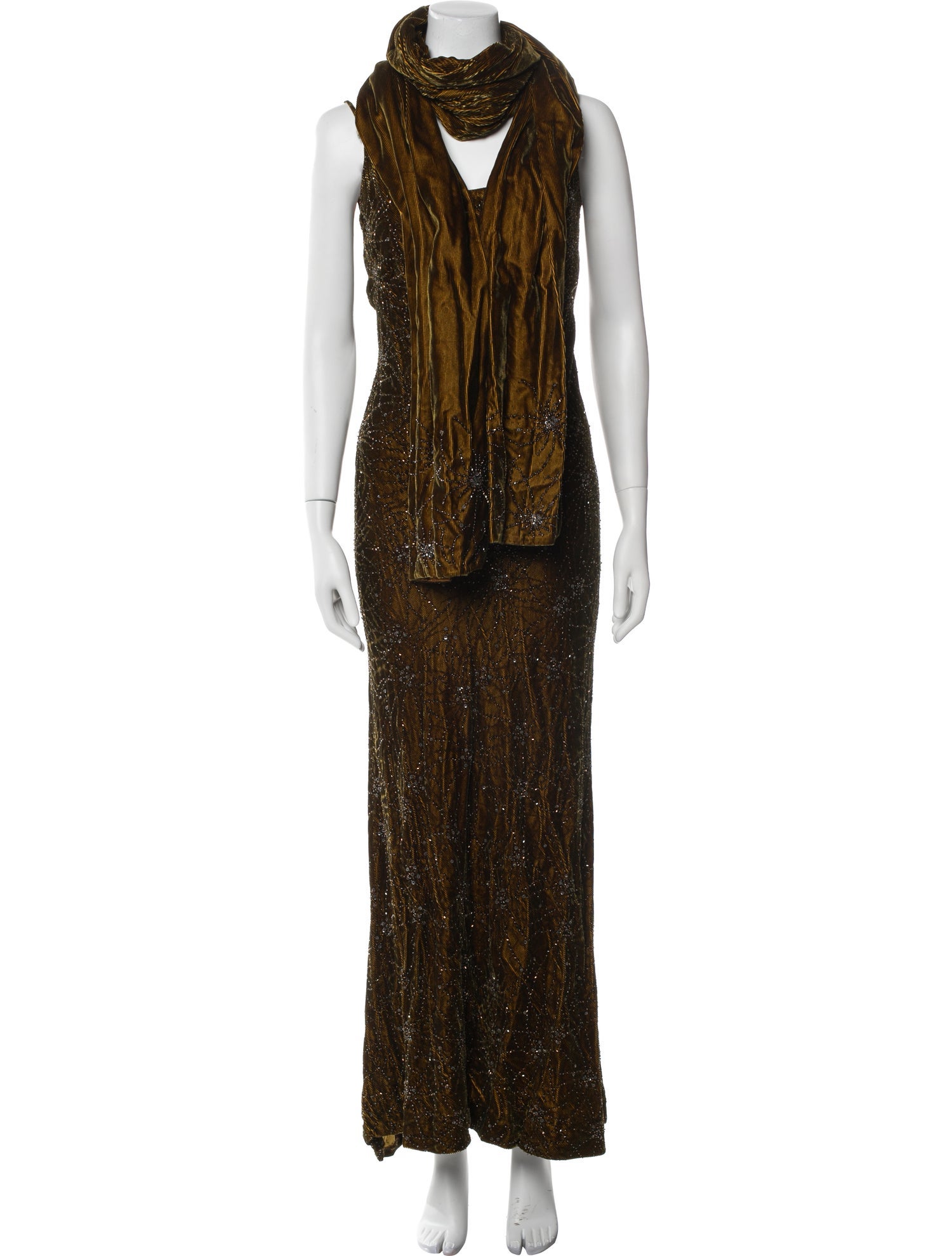 Carmen Marc Valvo Cowl Neck Long Dress